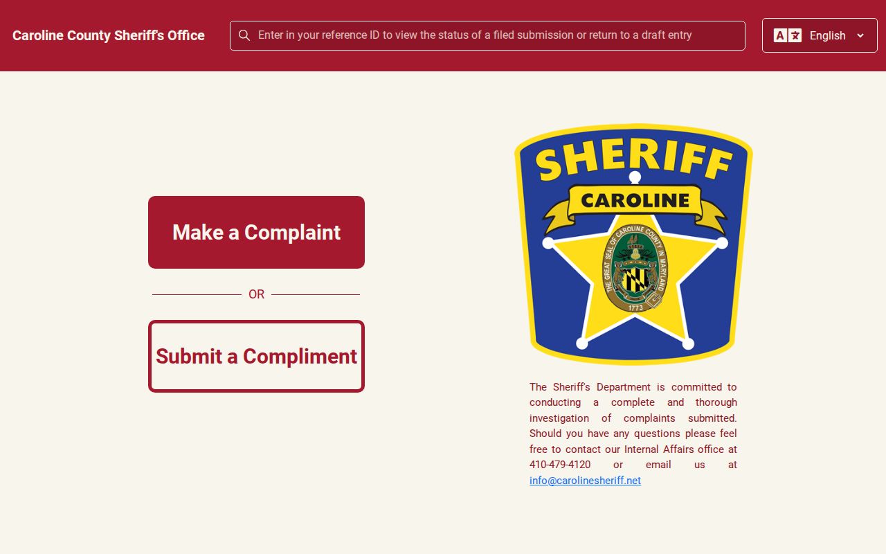 Caroline County Sheriff IAPro accountability portal