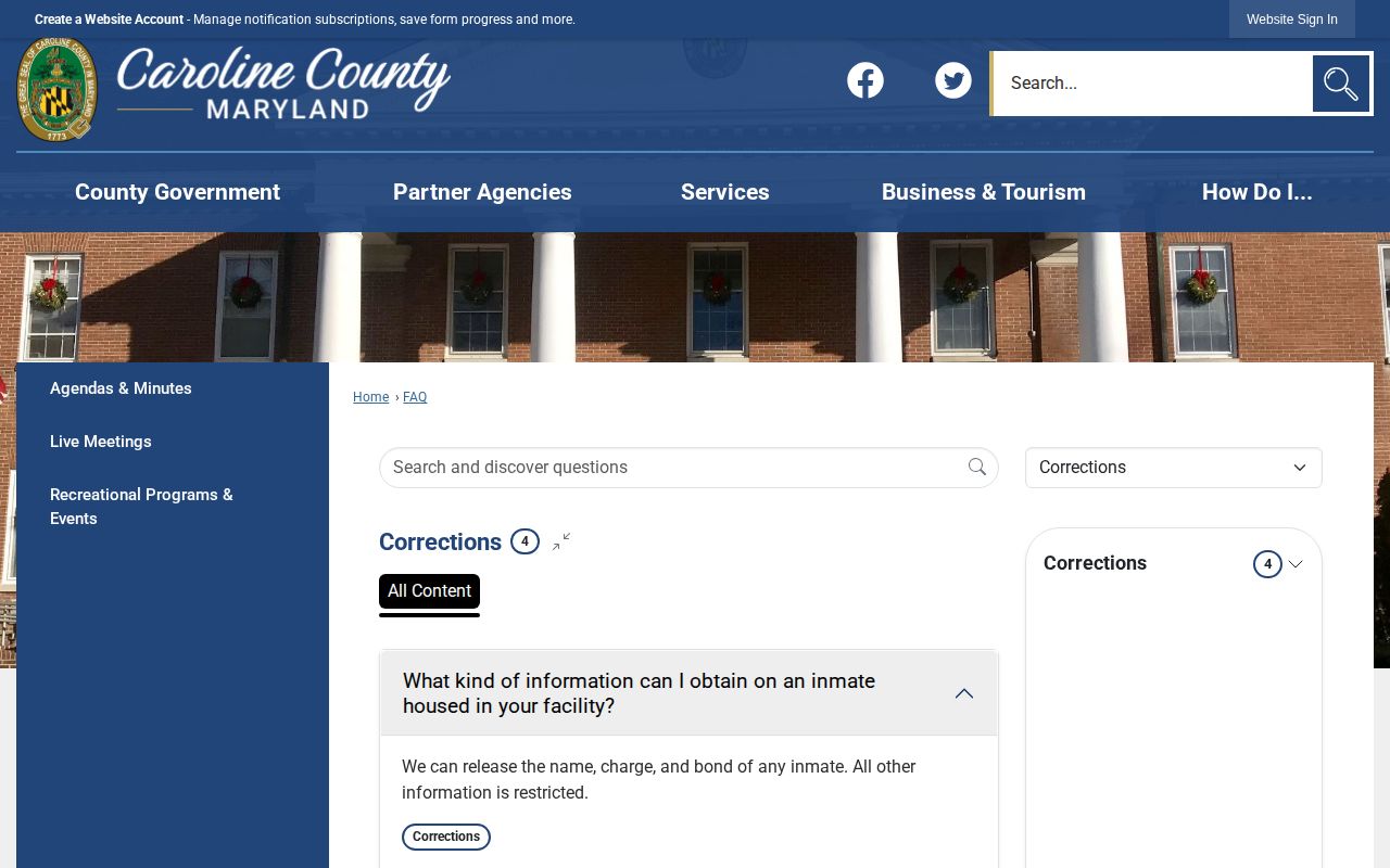 Caroline Corrections FAQ on public inmate fields