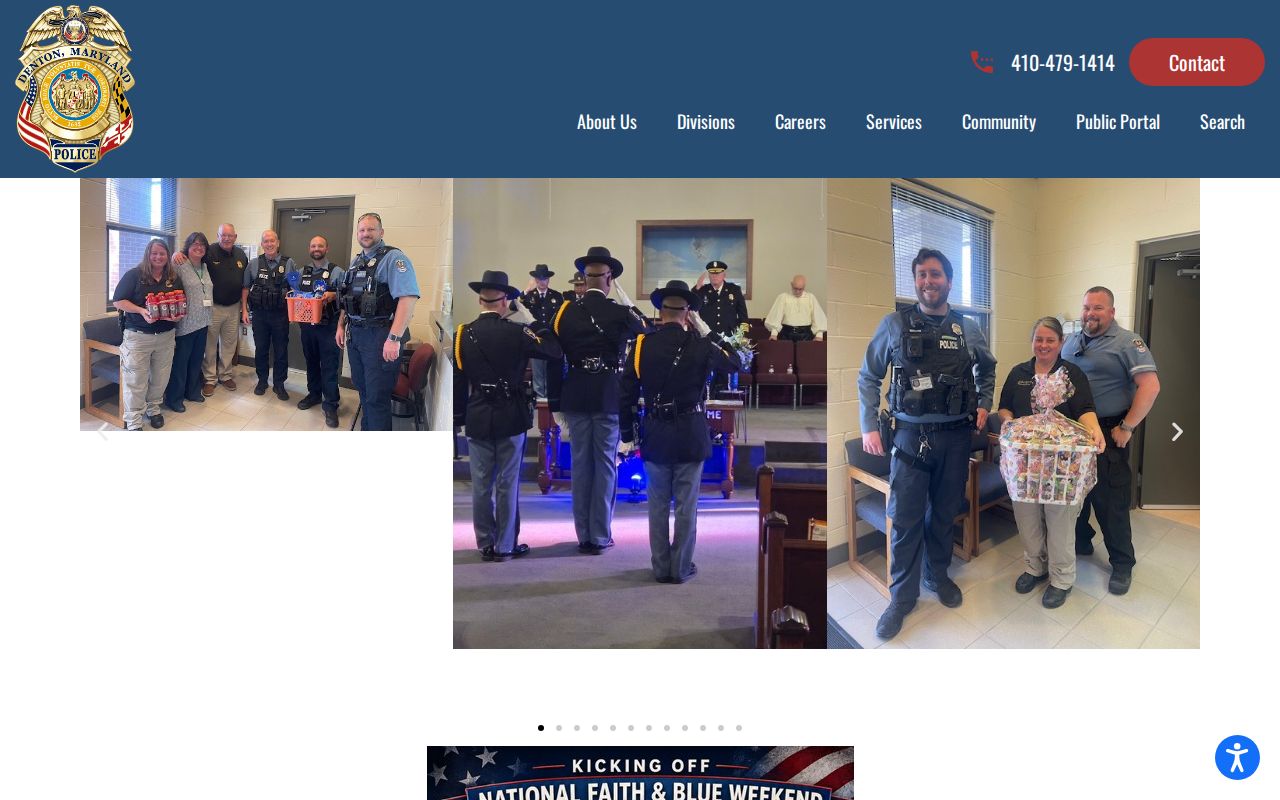 Official Denton Police Department website showing department navigation and contact access