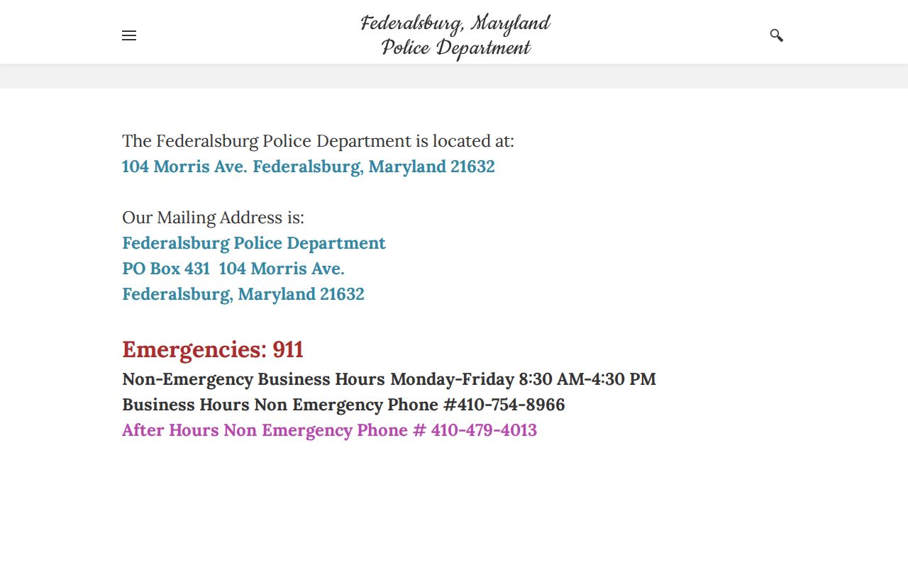 Official Federalsburg Police services and information page